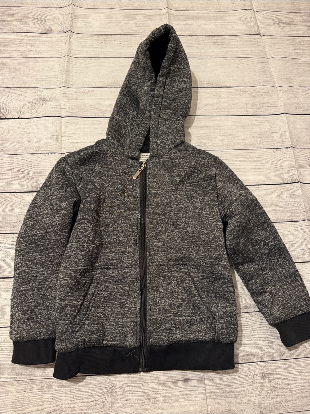 Big Ball Sports Heathered Black Hooded Zip-Up Jacket size 5/6
